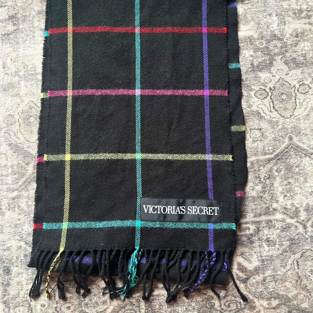 Victoria's Secret Black and Purple Plaid Scarf